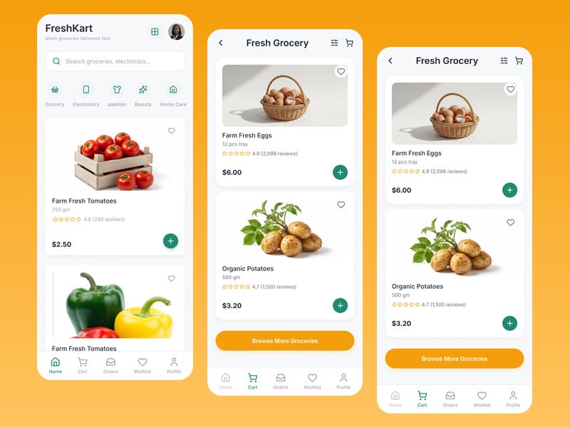 Modern Grocery Shopping App UI/UX – FreshKart Mobile Design ~ EpicPxls