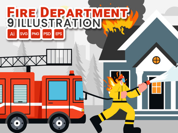 9 Fire Department or Firefighter Illustration