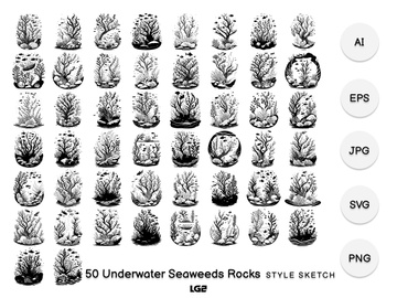 Underwater Seaweeds Rocks Element Black