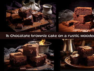 Chocolate brownie cake on a rustic wooden table