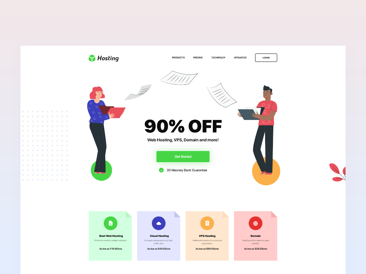 Página de aterrizaje de Hosting Web