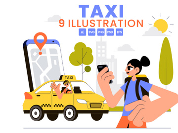 9 Taxi Booking Travel Service Illustration