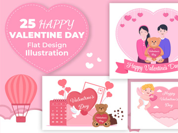 25 Happy Valentine's Day Flat Design Illustration