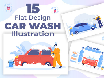 15 Car Wash Service Flat Design illustration