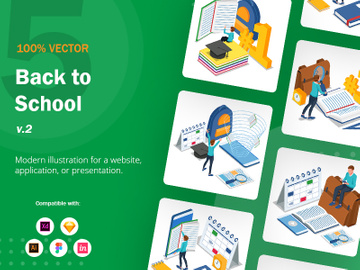 Set of Isometric Back to School illustration v2