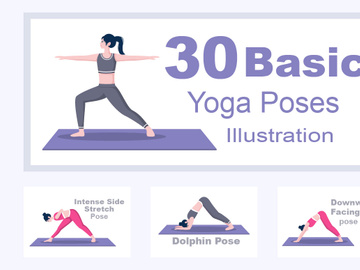 30 Yoga Poses and Fitness Exercises Illustration