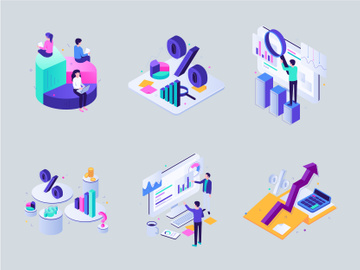 Accounting and audit isometric color illustration set