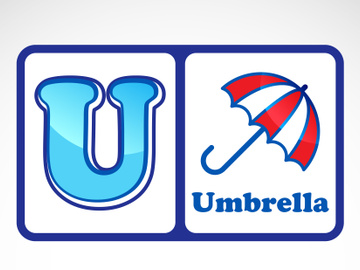 Alphabet flashcards for kids. Educational preschool learning ABC card with an element.