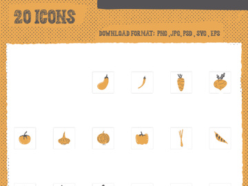 20 SVG, PSD, EPS, PNG, JPG illustration design stickers stamps decoration vegetable