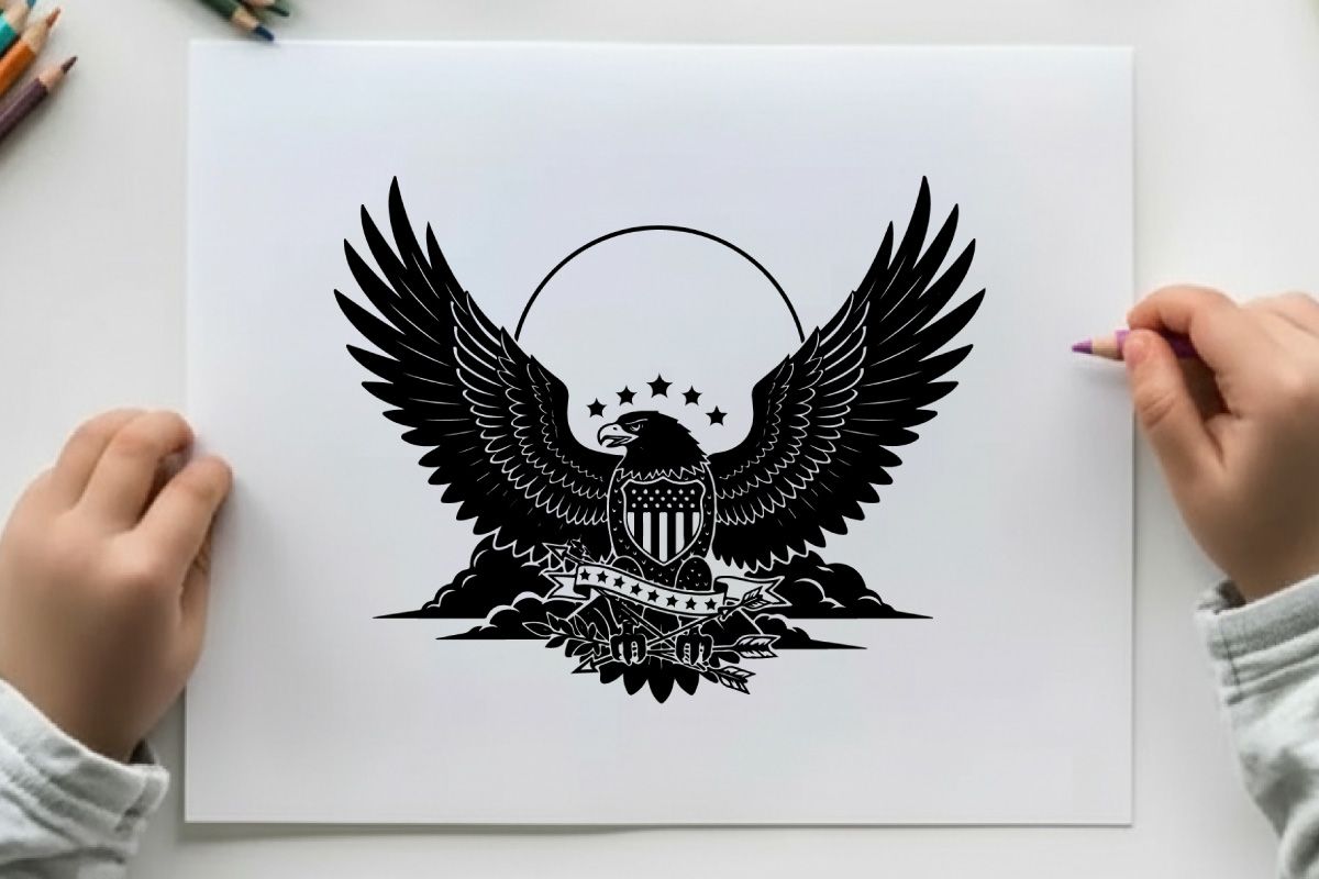 American eagle silhouette with stars and stripes shield