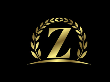 Golden letters with a golden laurel wreath. English alphabet, vector illustration