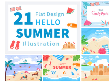 21 Happy Summer Time in Beach Illustration