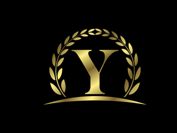 Golden letters with a golden laurel wreath. English alphabet, vector illustration