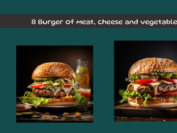 Burger of meat, cheese and vegetables