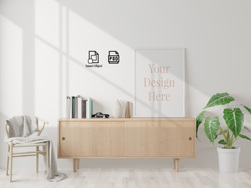 Frame mockup on the cabinet in interior living room