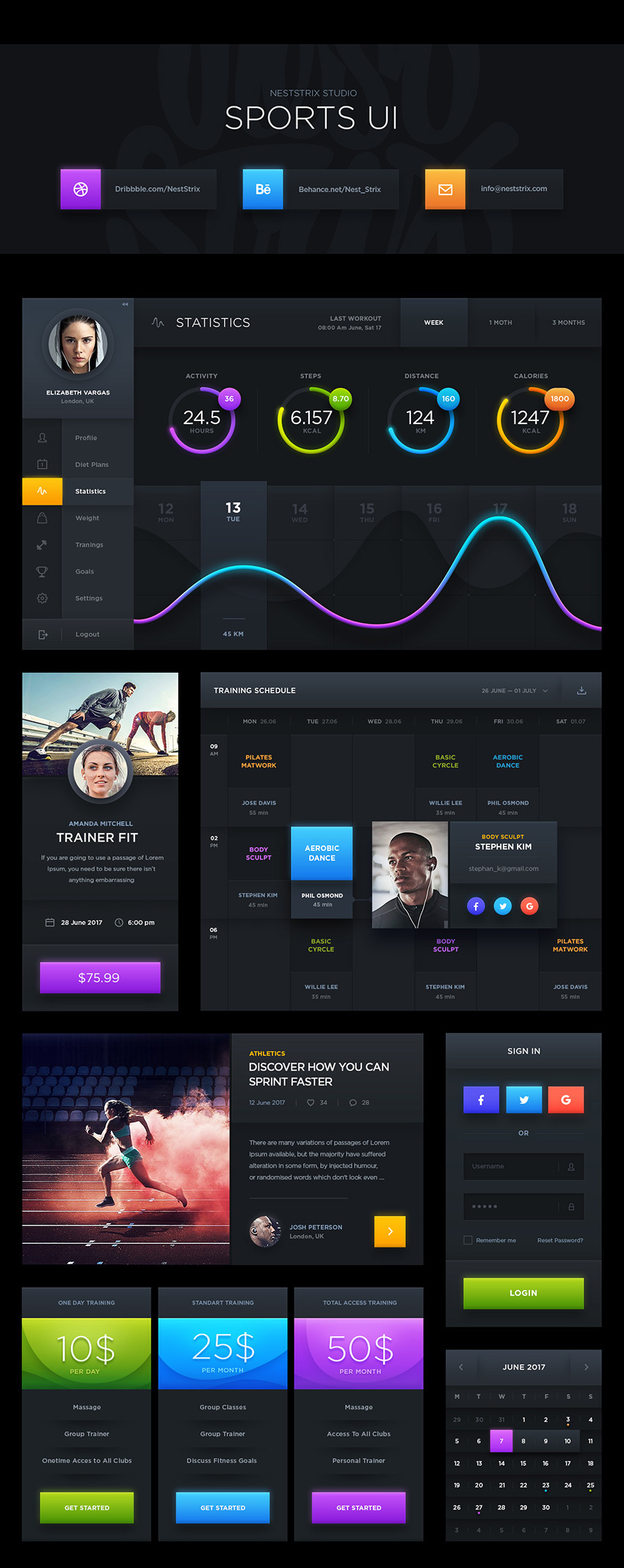 黑暗运动用户界面 - 免费PSD(Dark Sports UI - Free PSD)插图2