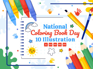 10 National Coloring Book Day Illustration