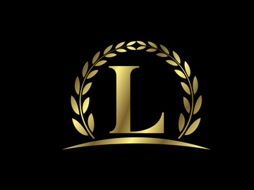 Golden letters with a golden laurel wreath. English alphabet, vector illustration