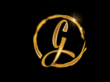 Golden color English hand-drawn alphabet in a brush circle on black background