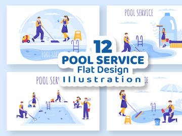 12 Pool Service Worker Illustration