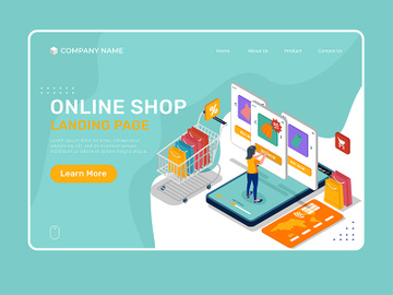 Online shop landing page illustration template.