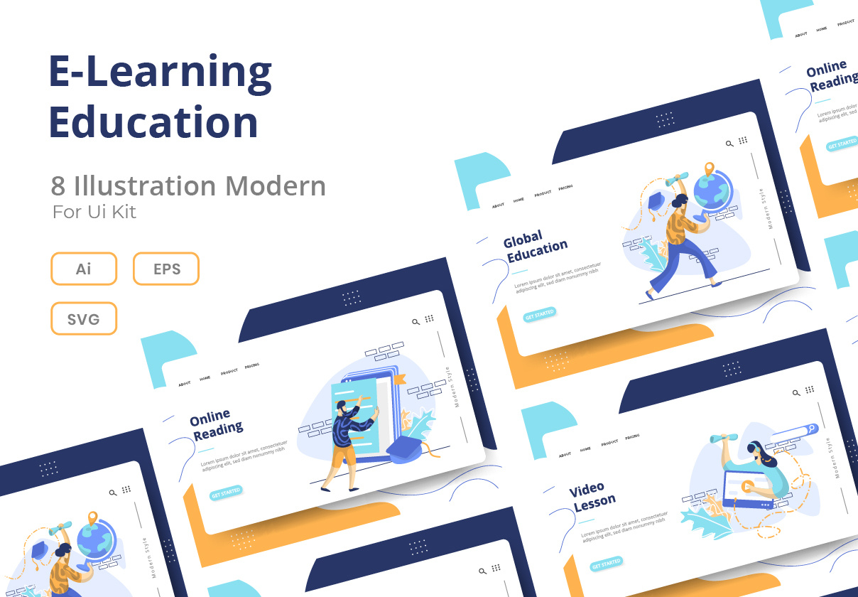Ilustrasi Set Pendidikan E-Learning