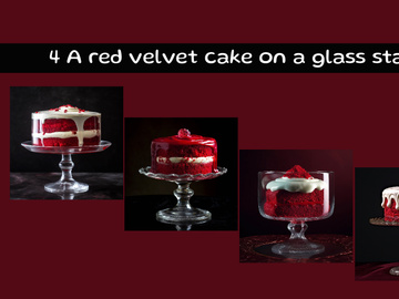 A red velvet cake on a glass stand