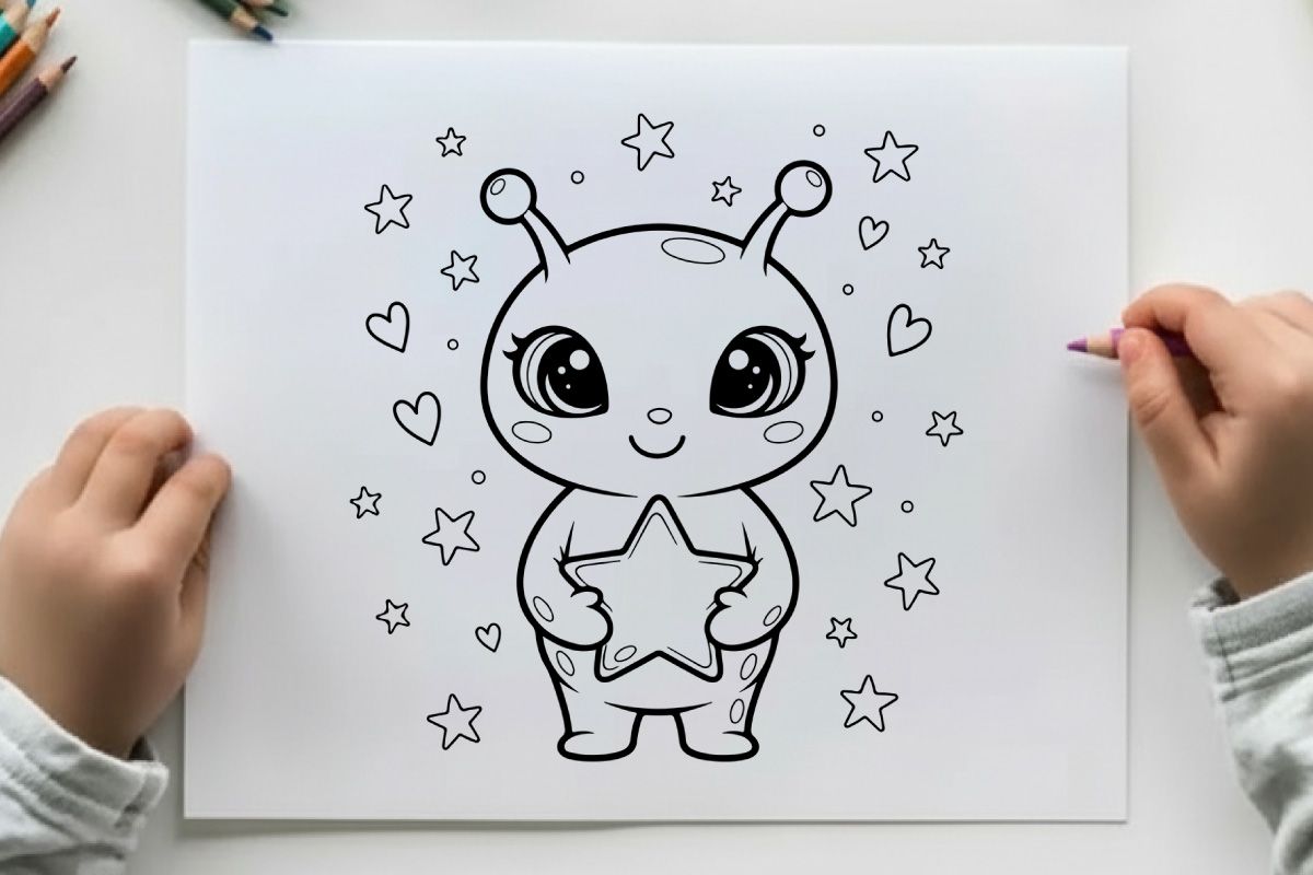 Cute baby alien holding star vector illustration flat design