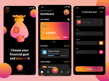Financial Goals App | Money App | Dark mode IOS App