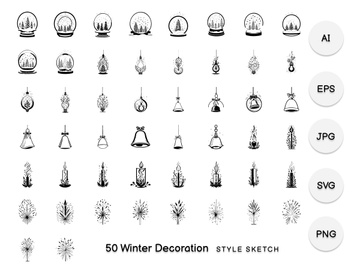 Winter Decoration Element Draw Black