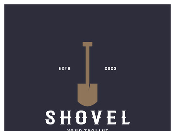 Shovel logo for agriculture, excavation,building, mining foundation. gardening vector set design with leaves