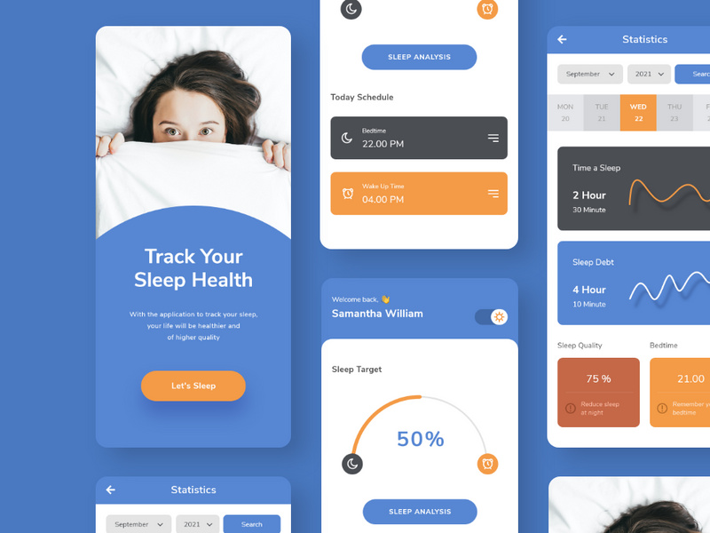 Simple Sleep Tracker Mobile App UI Kit by Panen Creative ~ EpicPxls
