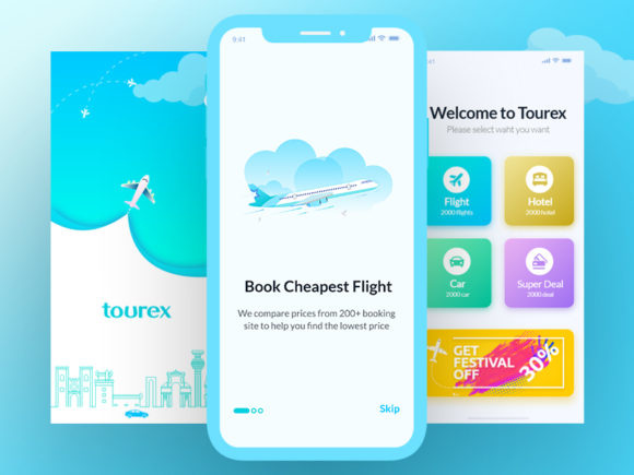 Tourex:航班预订应用程序设计模板(Tourex: Flight booking app design template)插图