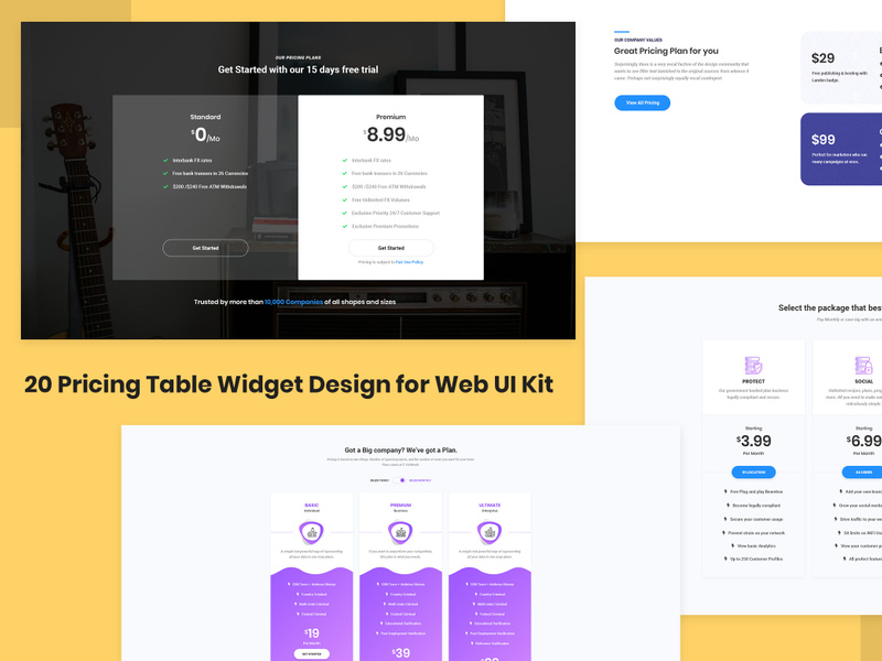 20 Pricing Table Widget Design for Web-UI Kit by 3djagan ~ EpicPxls