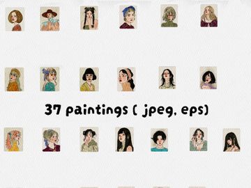 Vintage Portrait Illustration Bundle – Soft Aesthetic Girls Collection