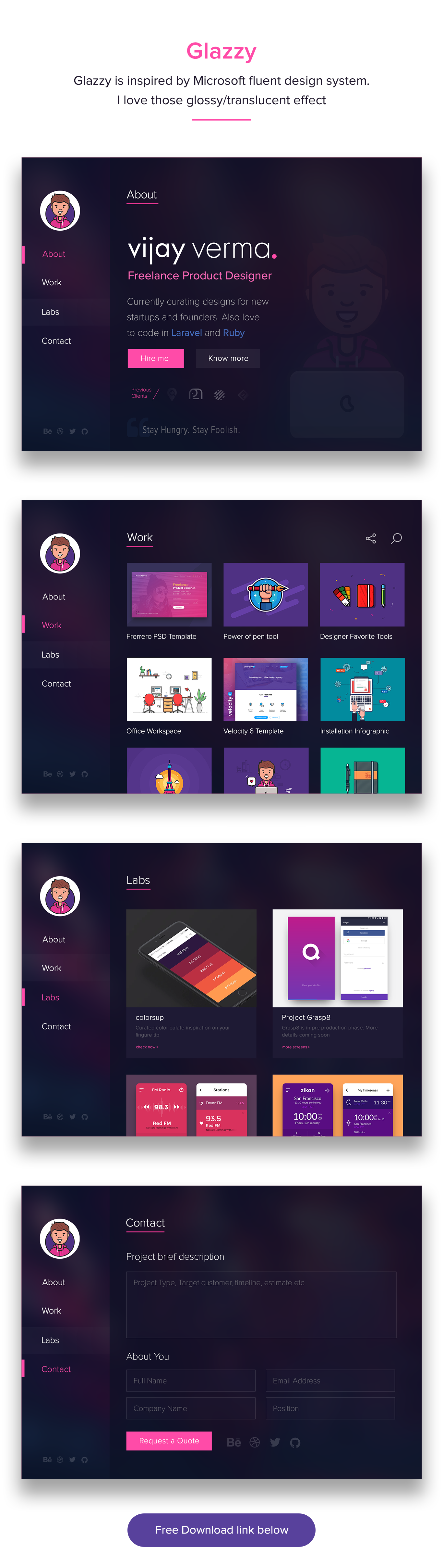 Glazzy - Free Portfolio Template