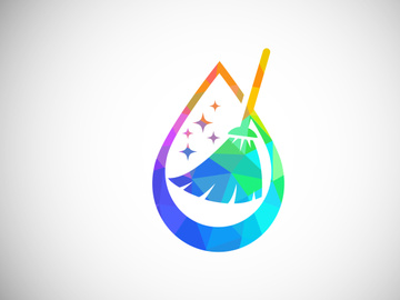 Low Poly Cleaning Service Logo Design Template, Cleaning Company Logo Sign Symbol.