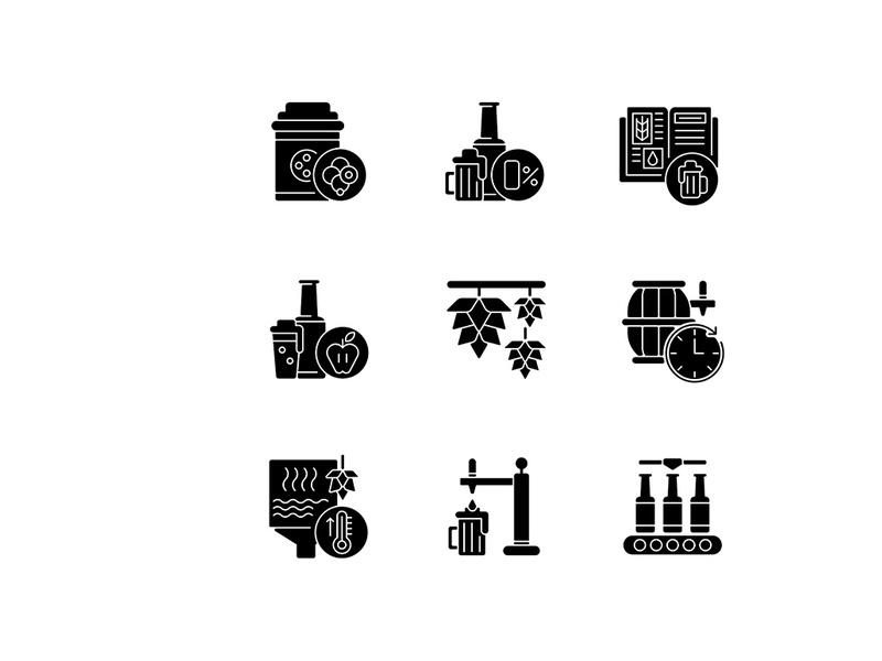 Brewing beer process black glyph icons set on white space ~ EpicPxls