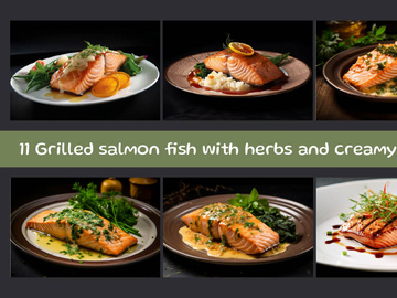 Grilled salmon fish with herbs and creamy sauce