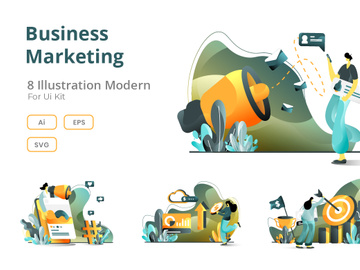 Business Online Marketing set flat illustration