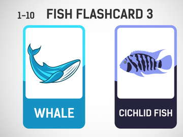 Fish flashcards for kids. Educational cards for preschool. Printable vector illustration