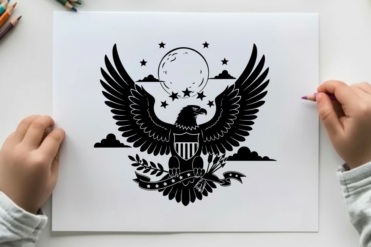 American eagle silhouette with moon and stars icon