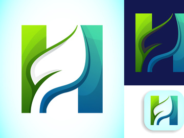 English alphabet with negative space leaf logo vector template. Gradient logo design