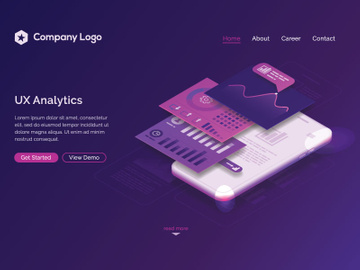 Ui/Ux analytics dashboard isometric landing page