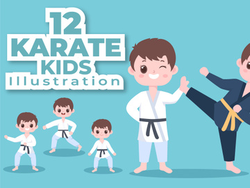 12 Cute Cartoon Karate Kids Illustration