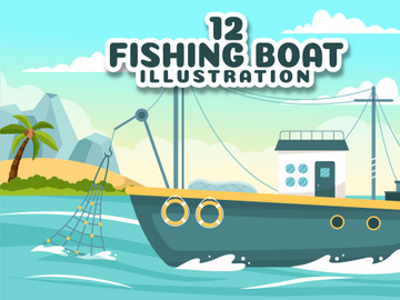 12 Fishing Boat Vector Illustration