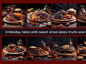 Holiday table with sweet dried dates fruits and cookies