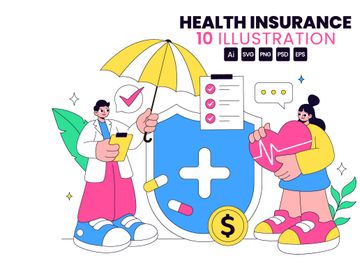 10 Health Insurance Vector Illustration