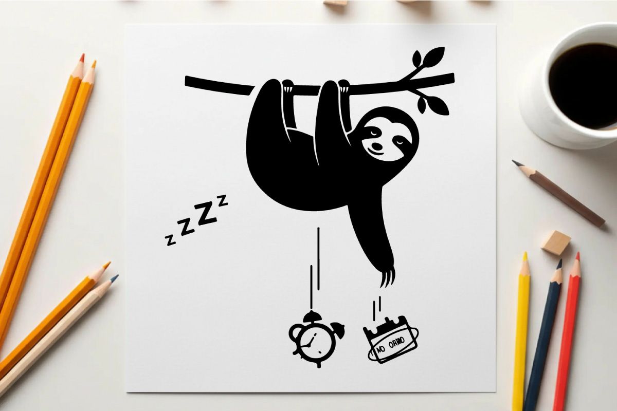 Silhouet kancil tidur tergantung di dahan di samping jam alarm