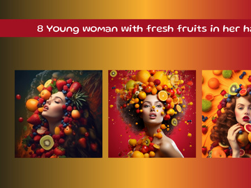 Young woman with fresh fruits in her hair